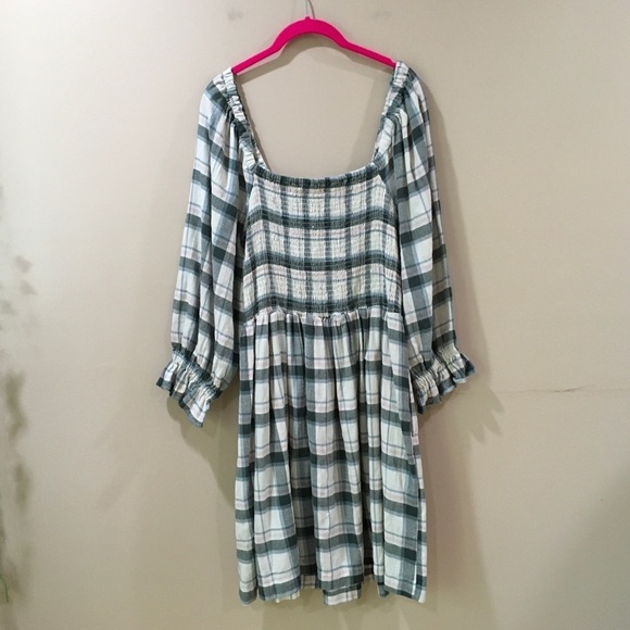 Madewell mini dress Lucie Elbow-Sleeve Smocked in Lebaum Plaid - Picture 4 of 7